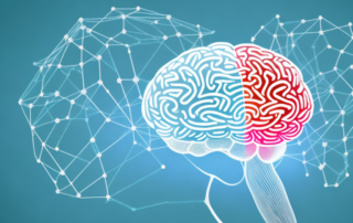A cbd molecule structure interacting with a stylized representation of a human brain
