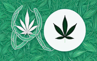 A cannabis leaf intertwined with a symbol of medicine