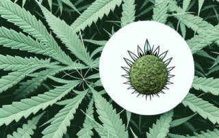A hemp plant with its leaves gently cradling a symbolic representation of pain