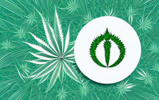 A cbd oil bottle with a hemp leaf symbol on it
