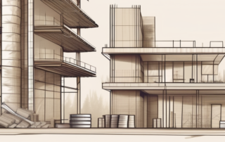 A construction site with various building materials