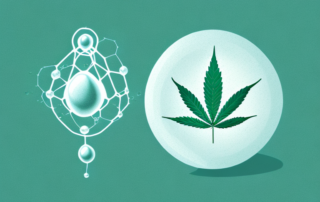A hemp plant with a droplet of oil coming out of it
