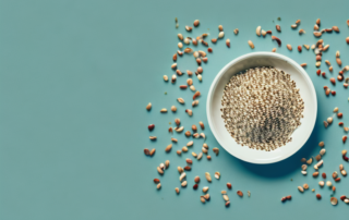 A bowl filled with peeled hemp seeds placed on a table