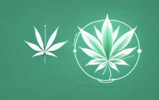 A cannabis leaf with a molecular structure