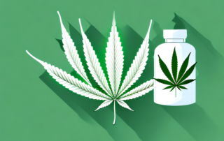 A cannabis leaf in a medicine bottle