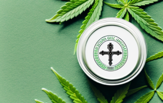 A high-quality cbd salve jar with a medicinal cross symbol