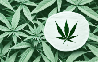 A hemp plant with its leaves subtly shaped like pain-relief symbols