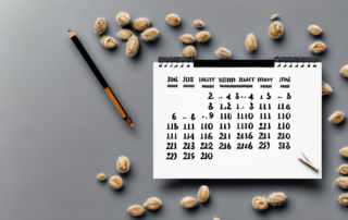 A handful of hemp seeds scattered on a table with a daily calendar in the background