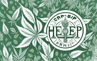 A scoop of hemp protein powder surrounded by hemp leaves