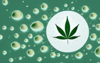 A hemp plant with droplets of oil emanating from it
