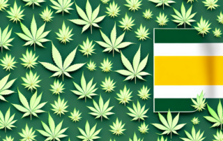 A female cannabis plant adorned with a sash or ribbon featuring the colors of the german flag