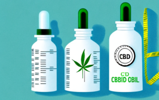 A cbd oil bottle with a measuring tape wrapped around it