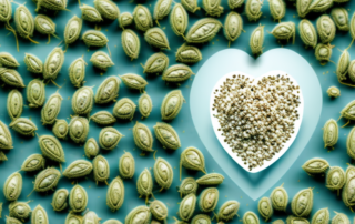 A variety of hemp seeds scattered around