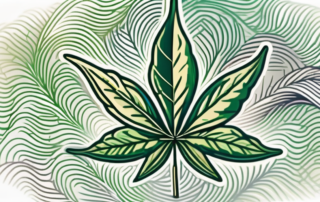 A cannabis leaf intertwined with symbolic elements of relief like a soothing wave or a calming light