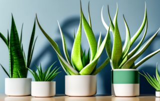 A "falscher hanf" (sansevieria) plant in a stylish indoor pot