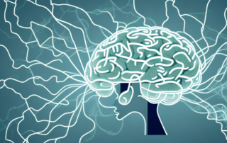 A cannabis leaf intertwined with a symbolic representation of a brain