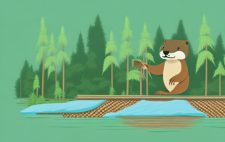 A beaver diligently building a dam with hemp materials