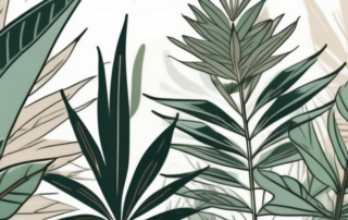 A sativa plant with a focus on its distinctive long and narrow leaves