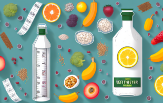 A bottle of seitenbacher hanföl surrounded by healthy foods like fruits