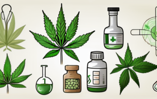 A hemp plant with its various parts highlighted