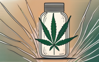 A cannabis leaf inside a pill bottle