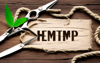 A variety of hemp leaves spread out on a rustic wooden table