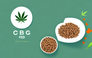A healthy and happy dog next to a bowl of cbd-infused dog food