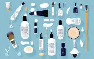 Various objects like a skincare bottle