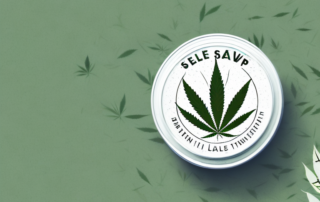 A jar of hemp salve with a hemp leaf on it