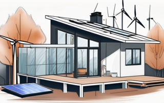 A house under renovation with various sustainable elements such as solar panels on the roof