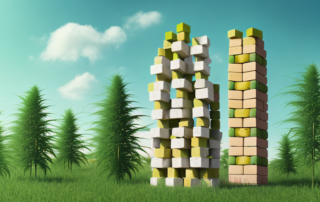 Several hemp-lime bricks stacked together