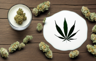 A glass of milk with a cannabis leaf floating on top