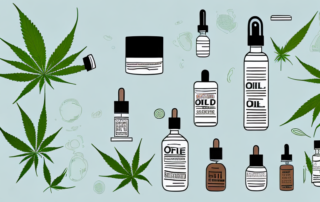 A bottle of hemp oil surrounded by various items it can be used for