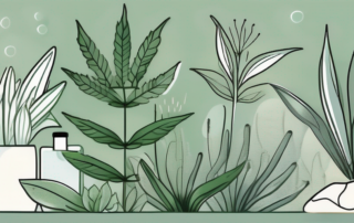 Several hemp tablets surrounded by a variety of plants