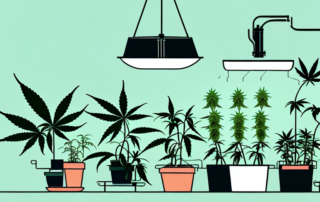 An indoor growing setup with cannabis plants