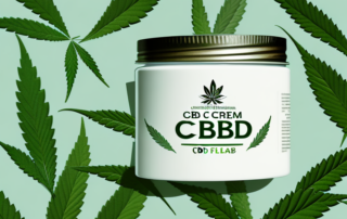 A cbd cream jar sitting on a leaf