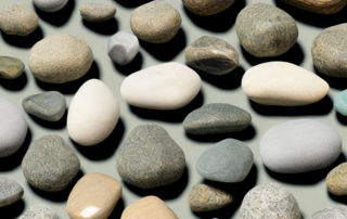 Various sized hemp stones in a serene outdoor setting