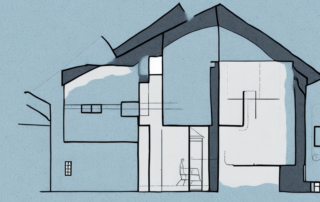 A cross-section of a house showing cellulose insulation panels installed in the walls and roof