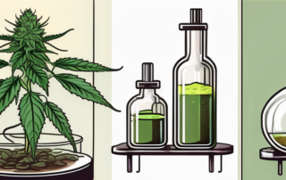 Various stages of cannabis plant processing into thc oil