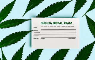 A medical prescription pad with a cannabis leaf subtly integrated into the design