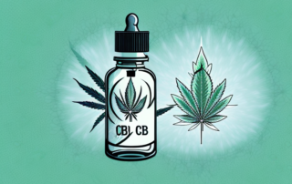 A cbd oil bottle with a hemp leaf design