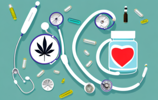 Various medical symbols like a stethoscope