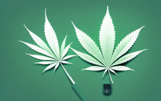 A cannabis leaf being broken down into its molecular components