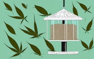 Various birds happily pecking at a bird feeder filled with hemp seeds