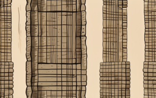 Various sizes of hemp bricks stacked neatly against a background of a hemp field