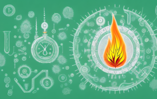 A bottle of hemp seed oil surrounded by various metabolic symbols such as a simplified metabolic pathway