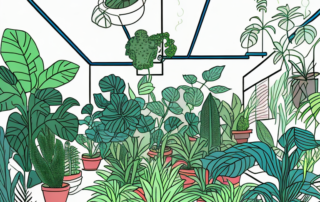 A lush indoor garden with various plants thriving under a bright grow light