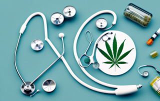 A cannabis leaf incorporated into a medical cross symbol