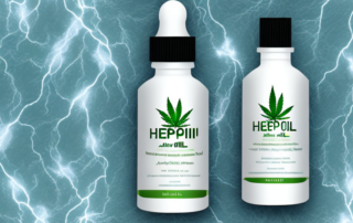 A bottle of hemp oil with a soothing and calming aura around it
