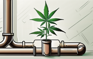 A hemp plant next to a sealed pipe